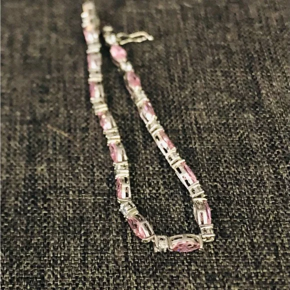 Sterling 925 Pink and white CZ bracelet. B7 - Picture 5 of 5